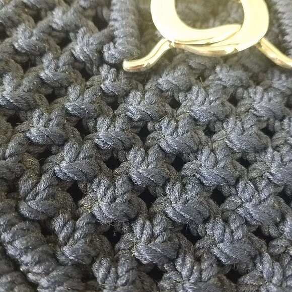 Purse Hobo shoulder Crochet Woven Navy large macramé knotted metal buckle close - Picture 2 of 10